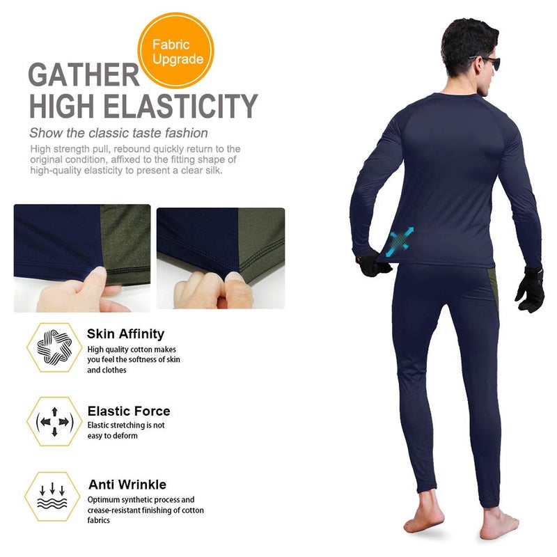 MEETWEE mens Men's Thermal Underwear Set Compression Pants, Blue, Large US - Image 2